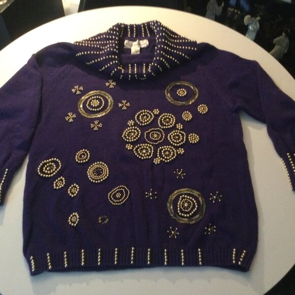 Vilxi International Purple n Gold Ladies Bedazzled sweater Vintage size: M - Picture 5 of 5